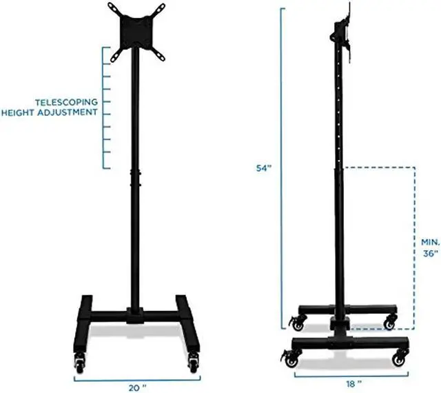 Alt view image 10 of 20 - Mount-It! TV Cart | Fits 24-42 Inch TVs | Adjustable Height Rolling Stand