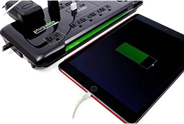 Alt view image 11 of 19 - Plugable Surge Protector Power Strip - 12-Outlet, 2-Port USB, 6ft (1.8m)