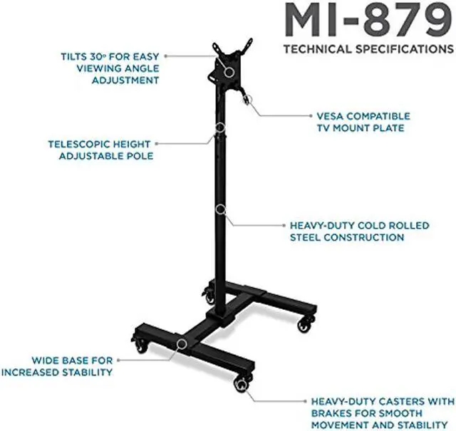 Alt view image 9 of 20 - Mount-It! TV Cart | Fits 24-42 Inch TVs | Adjustable Height Rolling Stand