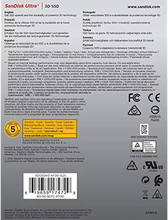 Alt view image 5 of 20 - SanDisk Ultra 3D SATA III 2.5" 4TB Internal Solid State Drive SDSSDH3-4T00-G25