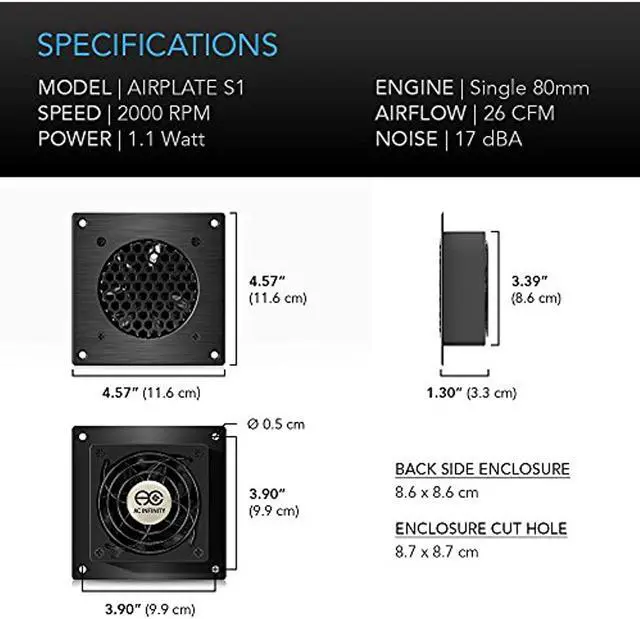 Alt view image 18 of 20 - AC Infinity AIRPLATE S1, Quiet Cooling Fan System with Speed Control, for Home Theater AV Cabinets