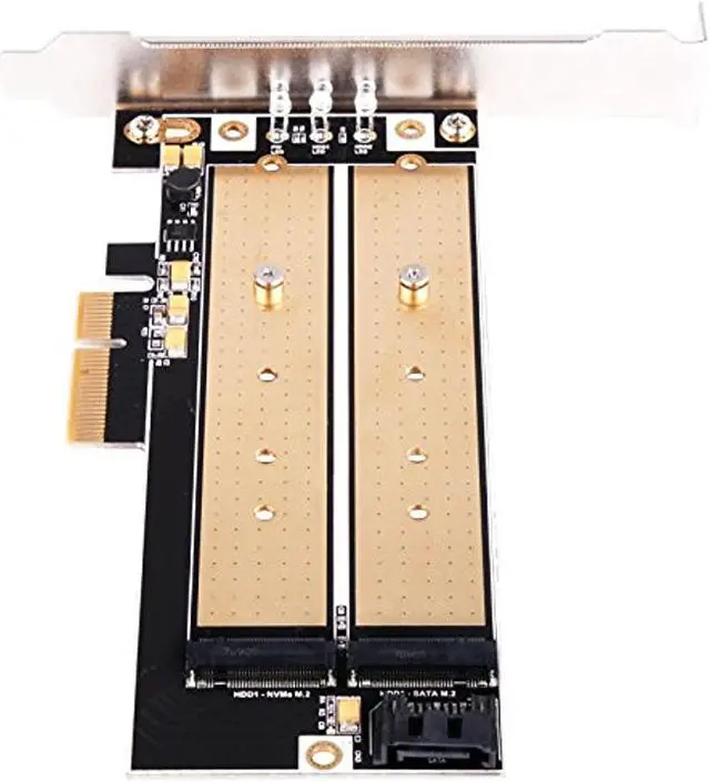 Alt view image 11 of 16 - Dual M.2 to PCI-E x4 NVME SSD and SATA 6 G adapter card with advanced cooling
