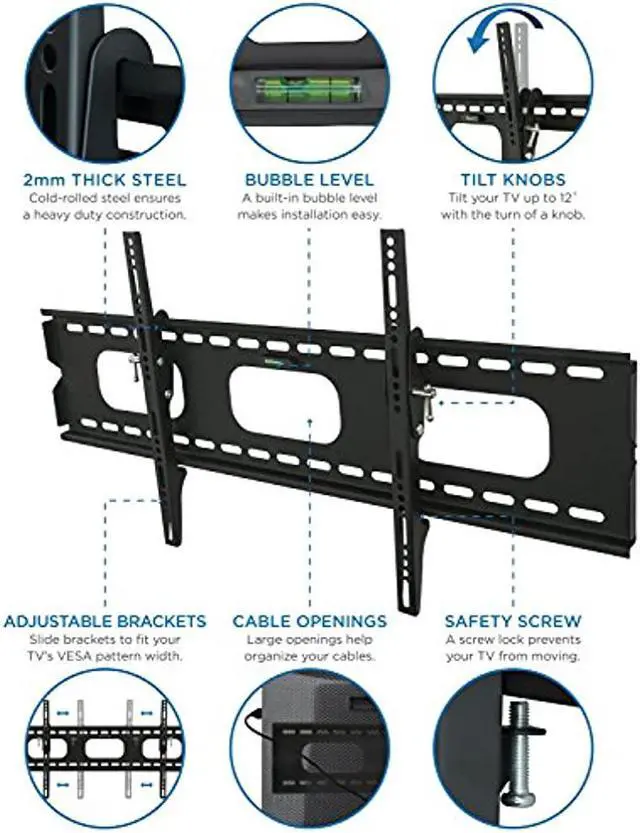 Alt view image 12 of 20 - Mount-It! Low-Profile Tilting TV Wall Mount for 42"-70" TVs (MI-318L)