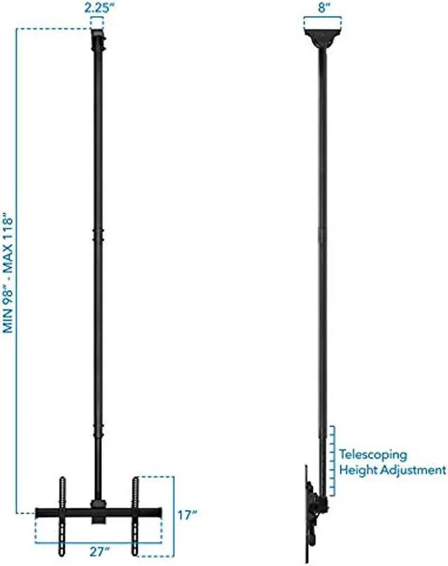 Alt view image 4 of 11 - Mount-It! Ceiling TV Mount | Fits 40"-70" TVs | Adjustable Extra Long 10 Feet Long