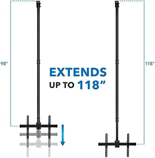 Alt view image 7 of 11 - Mount-It! Ceiling TV Mount | Fits 40"-70" TVs | Adjustable Extra Long 10 Feet Long