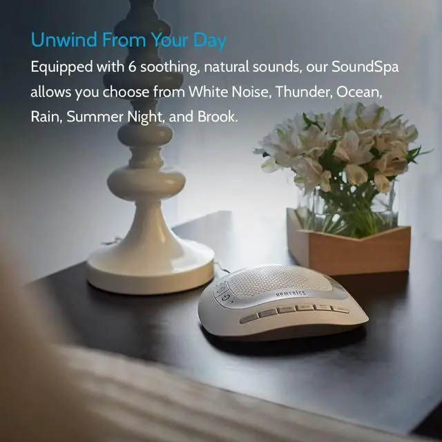 Alt view image 10 of 10 - Homedics SoundSpa Rejuvenate sound machine-6 nature sounds, uses adapter of 4 "AA" (not included)