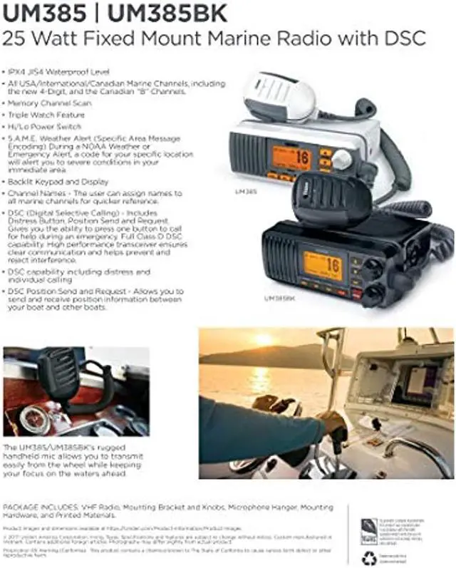 Alt view image 6 of 20 - Uniden - UM385 - Uniden - Um385 25 Watt Fixed Mount Class D Submersible Vhf Marine Radio With 4 Digit & B Channels