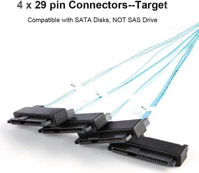 Alt view image 4 of 6 - Mini SAS Cable with SATA Power, CableCreation Internal Mini SAS 36 Pin to 4 x 29 Pin Cord with SATA Power, SFF-8087 to SFF-8482 Cable, 3.3 FT