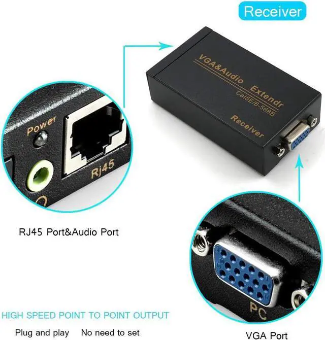 Alt view image 6 of 7 - VKBAND VGA Extender Over Cat6 up to 328ft / 100M VGA Extension Adapter Over RJ45 Ethernet Cable (1 Transmitter + 1 Receiver)