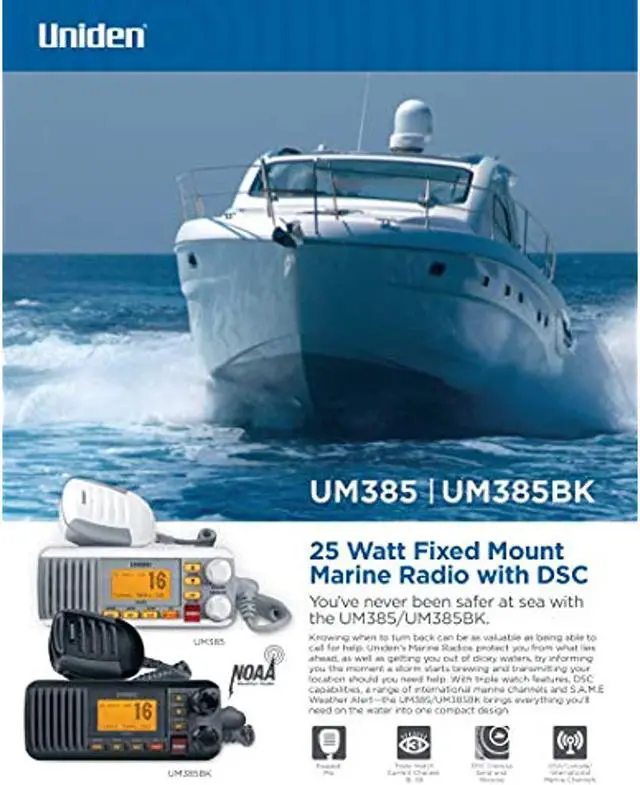 Alt view image 5 of 20 - Uniden - UM385 - Uniden - Um385 25 Watt Fixed Mount Class D Submersible Vhf Marine Radio With 4 Digit & B Channels