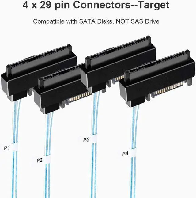 Alt view image 3 of 6 - Mini SAS Cable with SATA Power, CableCreation Internal Mini SAS 36 Pin to 4 x 29 Pin Cord with SATA Power, SFF-8087 to SFF-8482 Cable, 3.3 FT
