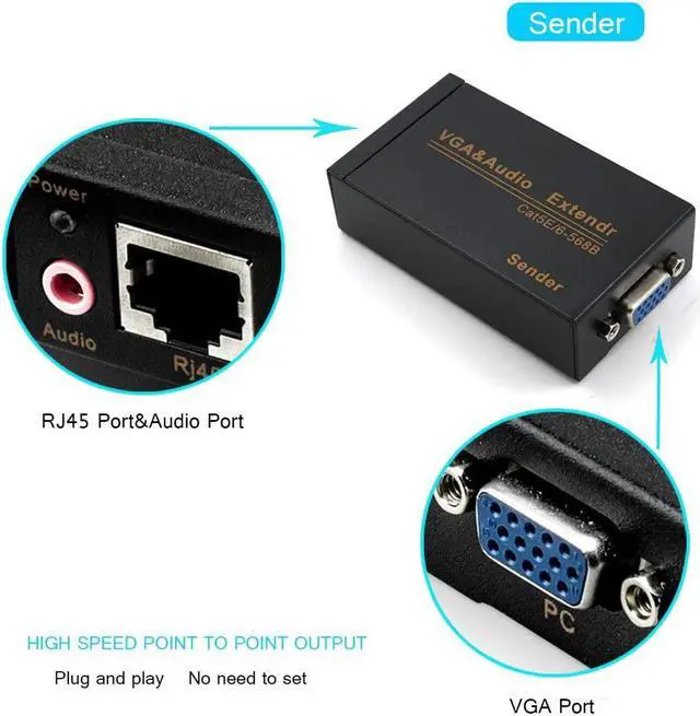 Alt view image 5 of 7 - VKBAND VGA Extender Over Cat6 up to 328ft / 100M VGA Extension Adapter Over RJ45 Ethernet Cable (1 Transmitter + 1 Receiver)