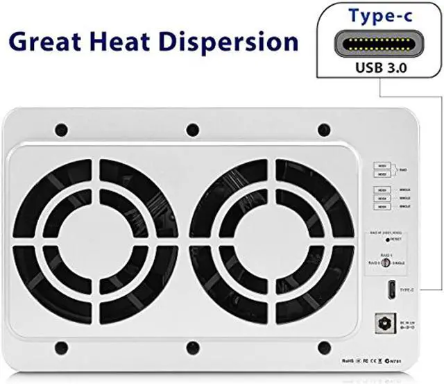 Alt view image 10 of 14 - TerraMaster D5-300C USB3.0(5Gbps) Type C 5-Bay RAID Enclosure Support RAID 0/1/Single Exclusive 2+3 RAID Mode Hard Drive RAID Storage (Diskless)