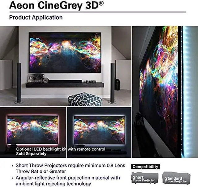 Alt view image 16 of 18 - Elite Screens Aeon CineGrey 3D AR110DHD3 Fixed Frame Projection Screen - 110" - 16:9 - Wall Mount