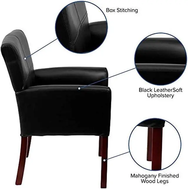 Alt view image 20 of 20 - Flash Furniture BT-353-BK-LEA-GG Black Leather Executive Side/Reception Chair with Mahogany Legs