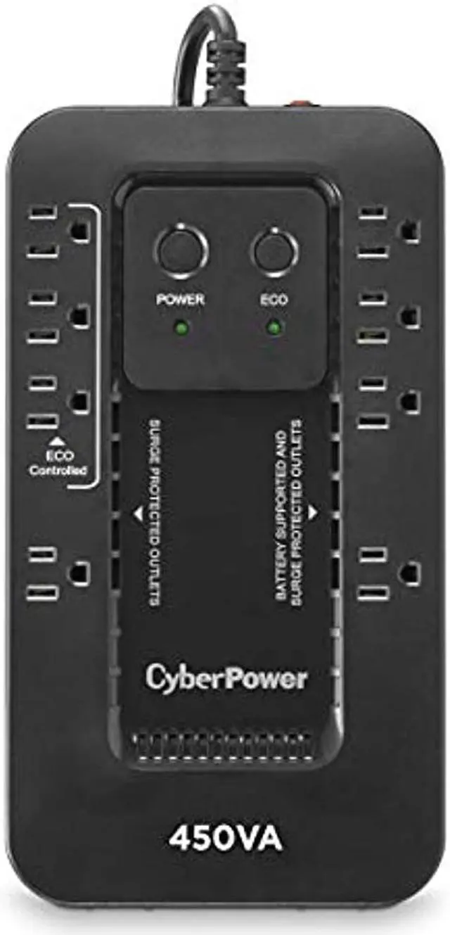 Alt view image 6 of 20 - CYBERPOWER EC450G - UPS - Compact - Standby - Output 120 VAC+/- 5% - 260Watt - 450VA - 10A - USB - Output 8 NEMA 5-15R - Sealed Lead-Acid Battery - Black