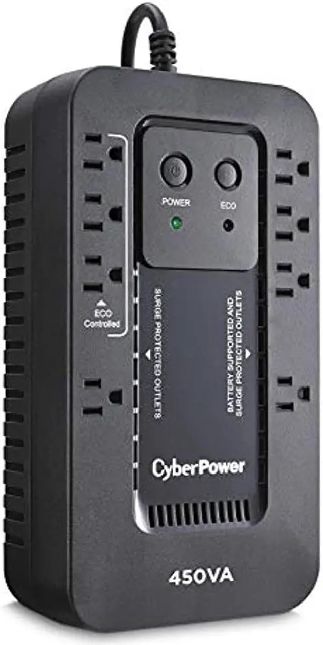 Alt view image 5 of 20 - CYBERPOWER EC450G - UPS - Compact - Standby - Output 120 VAC+/- 5% - 260Watt - 450VA - 10A - USB - Output 8 NEMA 5-15R - Sealed Lead-Acid Battery - Black