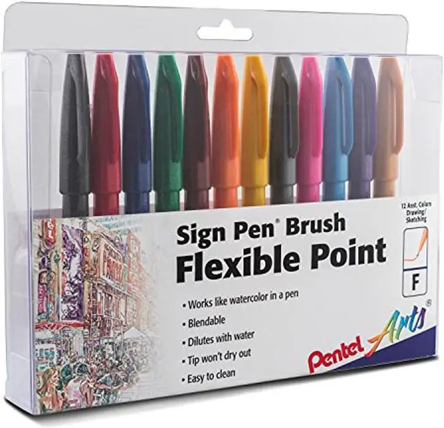 Alt view image 4 of 12 - Pentel Sign Pen Brush Flexible Point Marker Pen Assorted 12/Pack SES15CPC12