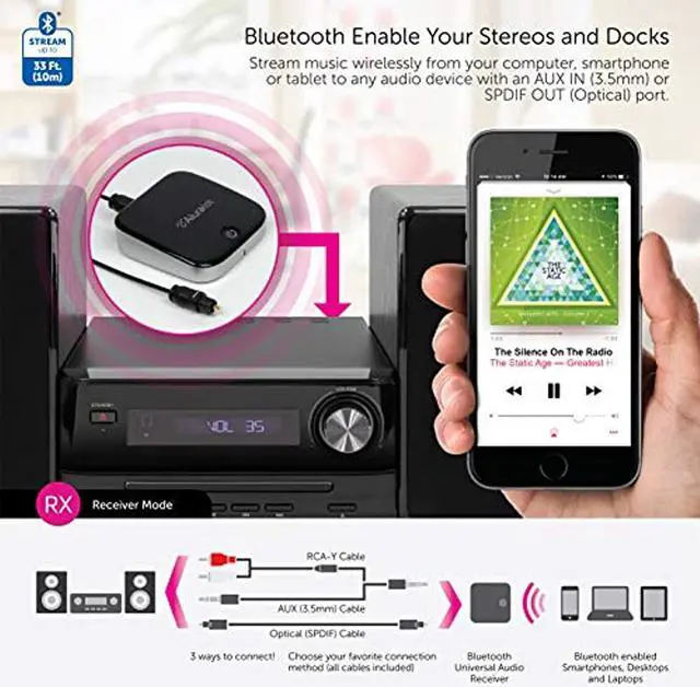 Alt view image 6 of 15 - Aluratek ABC02F Bluetooth Universal Audio Receiver And Transmitter With Built In Battery, Optica