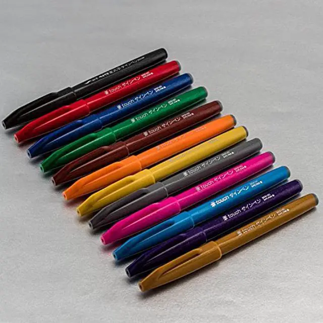 Alt view image 6 of 12 - Pentel Sign Pen Brush Flexible Point Marker Pen Assorted 12/Pack SES15CPC12