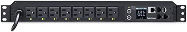 Alt view image 7 of 20 - CyberPower PDU41001 Single Phase 100 - 120 VAC 15A Switched PDU - 8 Outlets, 12 ft, NEMA 5-15P, Horizontal, 1U, SNMP, LCD