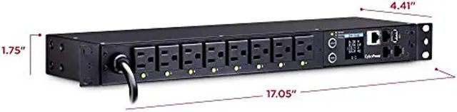 Alt view image 10 of 20 - CyberPower PDU41001 Single Phase 100 - 120 VAC 15A Switched PDU - 8 Outlets, 12 ft, NEMA 5-15P, Horizontal, 1U, SNMP, LCD