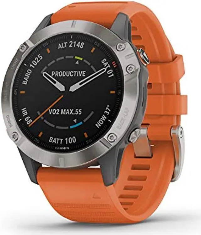 Alt view image 18 of 20 - Garmin Fenix 6 Sapphire, Premium Multisport GPS Watch, -Titanium with Orange Band- (010-02158-13)