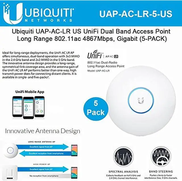 Alt view image 8 of 9 - Ubiquiti UAP-AC-LR-5-US 5-pack UniFi AP AC Long Range