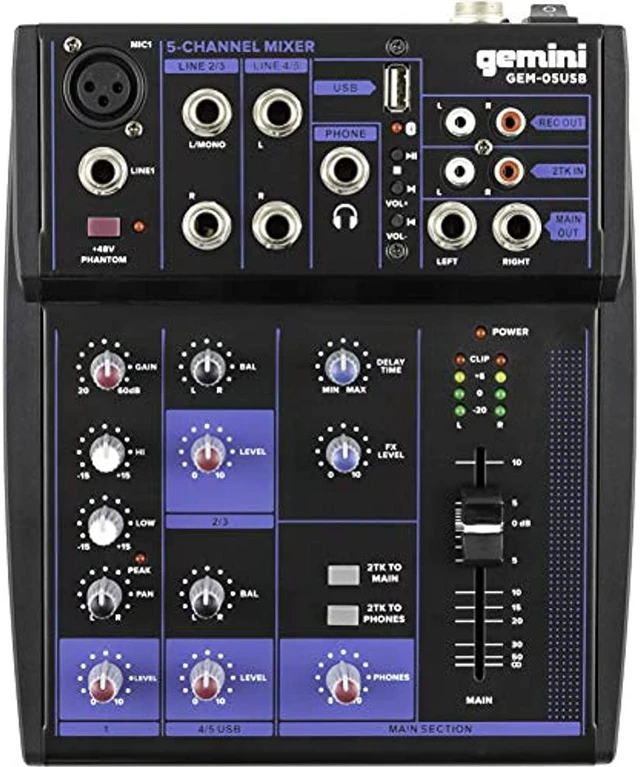 Alt view image 2 of 20 - Gemini compact 5-channel Bluetooth mixer with USB playback