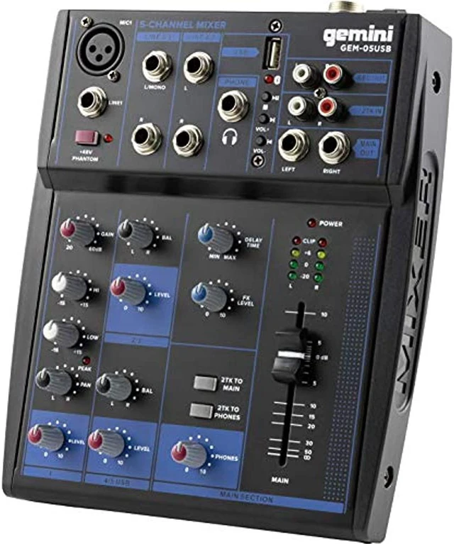 Alt view image 3 of 20 - Gemini compact 5-channel Bluetooth mixer with USB playback
