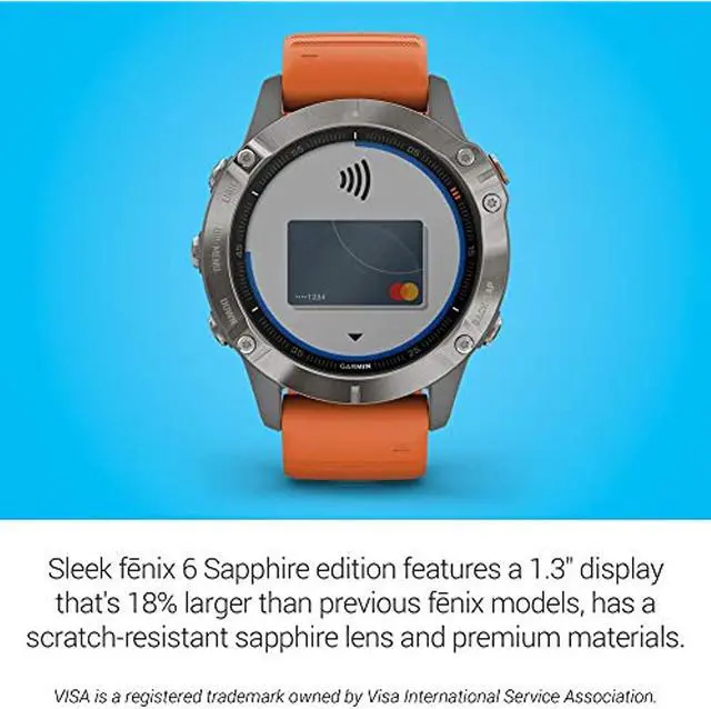 Alt view image 20 of 20 - Garmin Fenix 6 Sapphire, Premium Multisport GPS Watch, -Titanium with Orange Band- (010-02158-13)