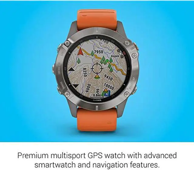 Alt view image 19 of 20 - Garmin Fenix 6 Sapphire, Premium Multisport GPS Watch, -Titanium with Orange Band- (010-02158-13)