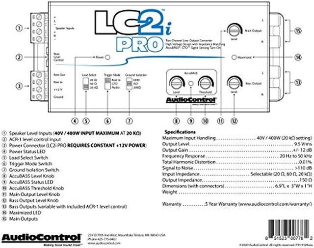 Alt view image 10 of 19 - AudioControl LC2i PRO 2-Channel Line Output Converter with Impedance Matching, AccuBASS, GTO, Audio Signal Sense, 12V Turn-On and ACR-1 Dash Remote Subwoofer Control