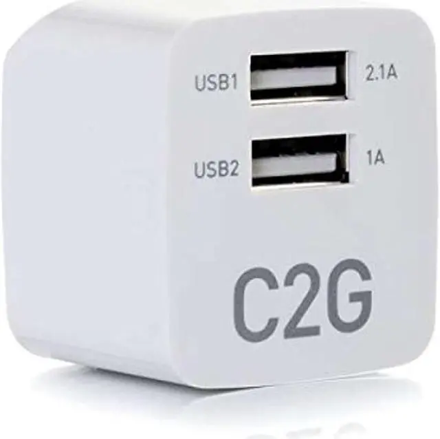 Alt view image 9 of 16 - C2G 22322 2-Port USB Foldable Wall Charger for Apple, Android and Tablets - Compatible with Samsung and iPhone - AC to USB Adapter, 5V 2.1A Output, White