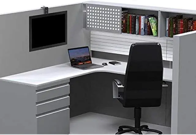 Alt view image 13 of 20 - Monoprice Cubicle Flat Panel Monitor Mount - Black | Ultra-Thin, Adjustable Height, Durable - Workstream Collection