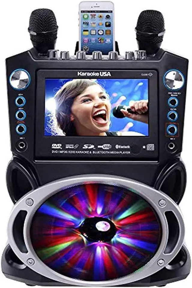 Alt view image 4 of 11 - KARAOKE USA GF842 DVD/CD+G/MP3+G Bluetooth(R) Karaoke System with 7" TFT Color Screen & LED Sync Lights