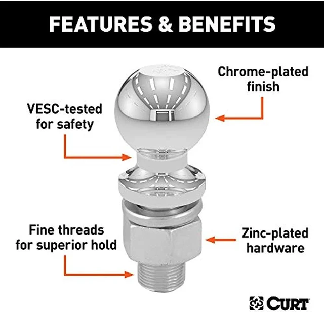Alt view image 3 of 4 - CURT Manufacturing 40009 2-5/16" Chrome Steel Trailer Hitch Ball (20,000 lbs. GTW, 1-1/4" x 2-3/4" Shank)