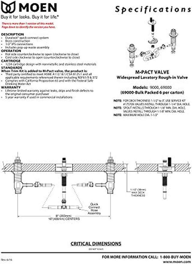 Alt view image 2 of 7 - Moen 9000 M-Pact Widespread Lavatory Rough-in Valve with Drain Assembly