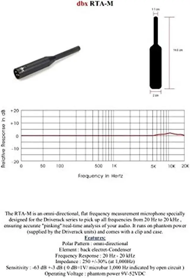Alt view image 8 of 15 - DBX RTA-M - Reference Microphone Real Time Audio Analyzing Mic Perfect for DriveRack PA, DriveRack PA+, 260