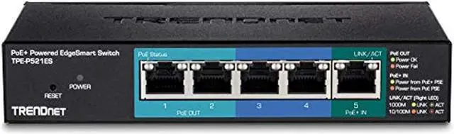 Alt view image 3 of 15 - TRENDnet 5-Port Gigabit PoE+ Powered EdgeSmart Switch with PoE Pass Through, TPE-P521ES, 1 x Gigabit PoE+ Input, 2 x Gigabit PoE Output, 2 x Gigabit, 18W PoE Budget, Managed Switch, Wall-Mountable