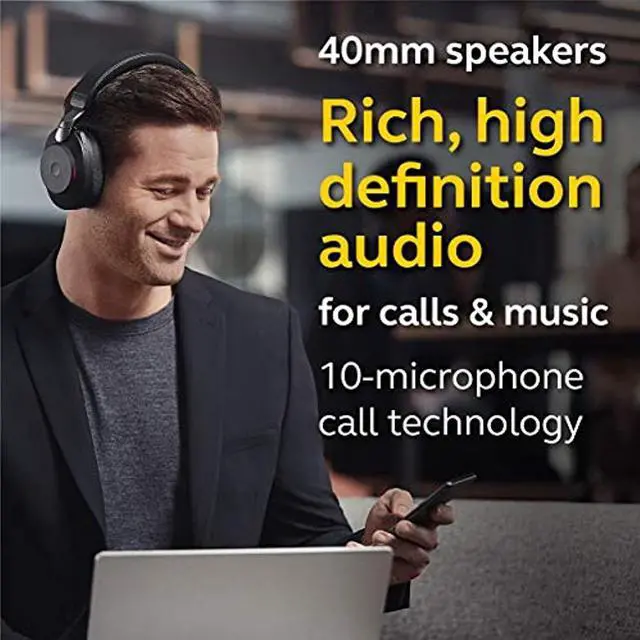 Alt view image 10 of 20 - Jabra Evolve2 85 UC Wireless Headphones with Link380a, Stereo, Black - Wireless Bluetooth Headset for Calls and Music, 37 Hours of Battery Life, Advanced Noise Cancelling Headphones