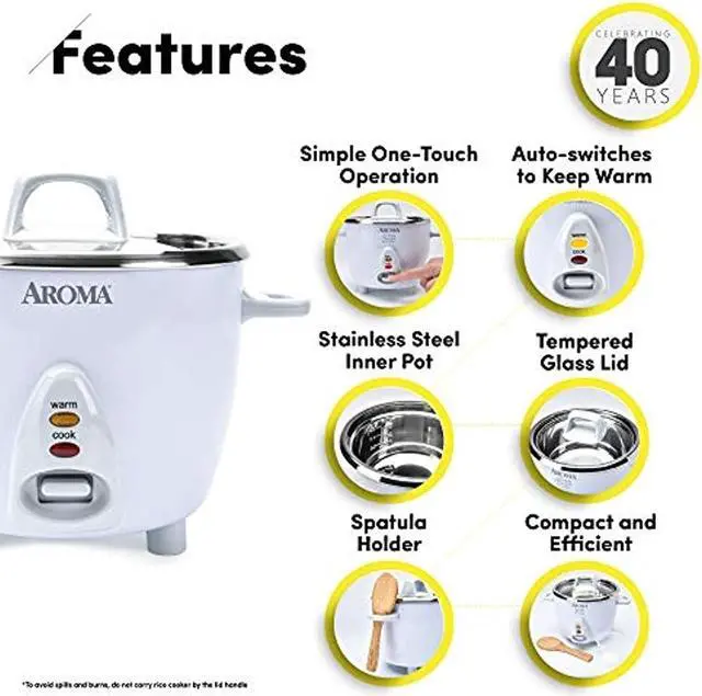 Alt view image 2 of 7 - AROMA ARC-753SG White Simply Stainless 6-Cup Rice Cooker