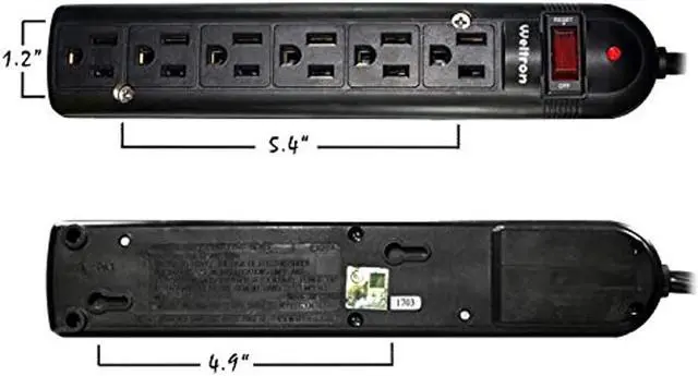 Alt view image 12 of 20 - THIS 6 OUTLET PLASTIC POWER STRIP HAS 750 JOULES, EMI/RFI FILTER AND A 25FT POWE