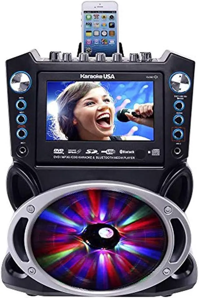 Alt view image 5 of 11 - KARAOKE USA GF842 DVD/CD+G/MP3+G Bluetooth(R) Karaoke System with 7" TFT Color Screen & LED Sync Lights