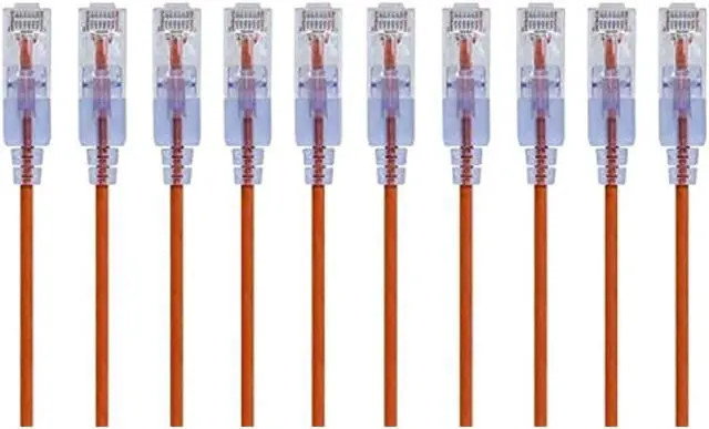 Alt view image 7 of 13 - Monoprice SlimRun Cat6A Ethernet Patch Cable - Network Internet Cord - RJ45, Stranded, UTP, Pure Bare Copper Wire, 30AWG, 2ft, Orange, 10-Pack