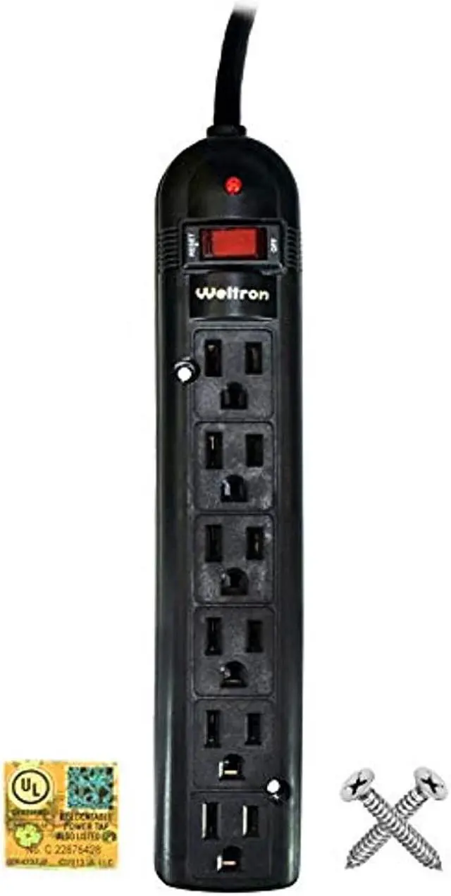 Alt view image 8 of 16 - Weltron 6-Outlet Surge Protector Power Strip WSP-600PLF-15BK
