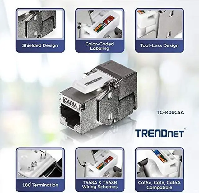 Alt view image 9 of 20 - TRENDnet TC-K06C6A Shielded Cat6A Keystone Jack - 6-Pack