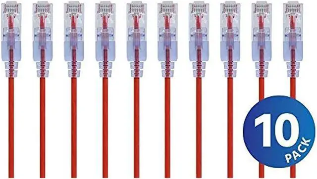 Alt view image 2 of 10 - Monoprice Cat6A Ethernet Patch Cable - 7 Feet - Red (10 Pack) Snagless RJ45 550Mhz UTP Pure Bare Copper Wire 10G 30AWG - SlimRun Series