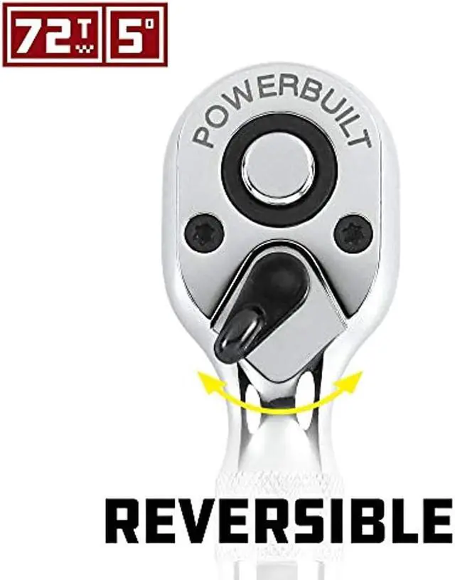 Alt view image 9 of 16 - Powerbuilt 2 Piece Stubby Ratchet Handle Set, 72 Tooth, 1/4-Inch, 3/8-Inch Drive