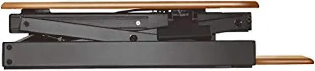 Alt view image 6 of 12 - Rocelco 32" Height Adjustable Standing Desk Converter - Sit Stand Computer Workstation Riser - Dual Monitor Retractable Keyboard Tray Gas Spring Assist - Teak Wood Grain (R EADRT)